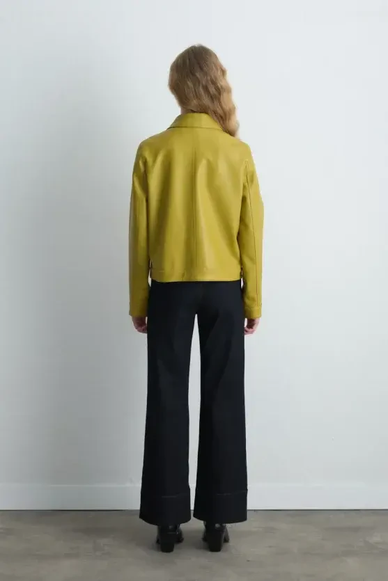 Pocketed Faux Leather Jacket - Green - 9