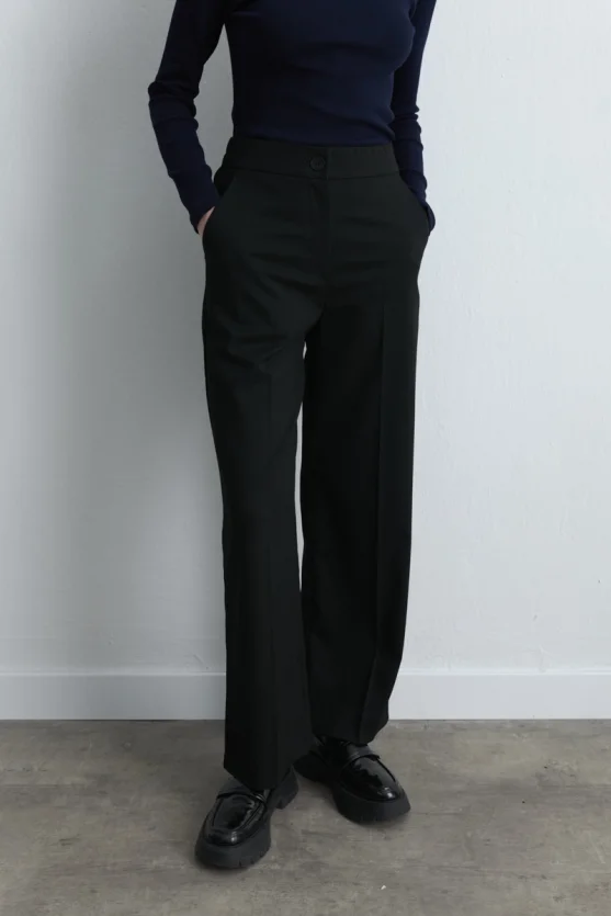 Pocketed Palazzo Pants Black - Gusto