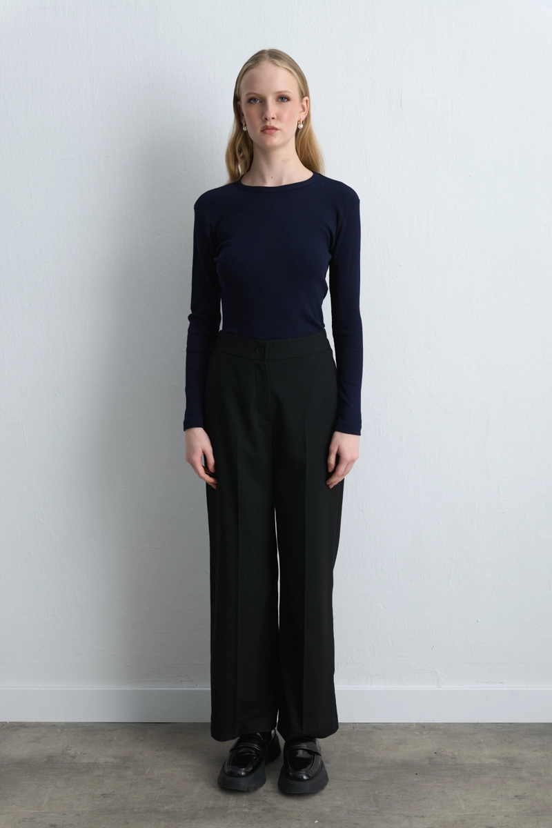Pocketed Palazzo Pants Black Black