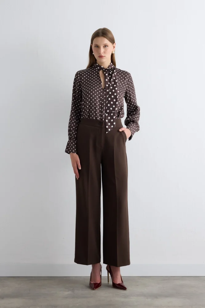 Pocketed Palazzo Pants - Brown