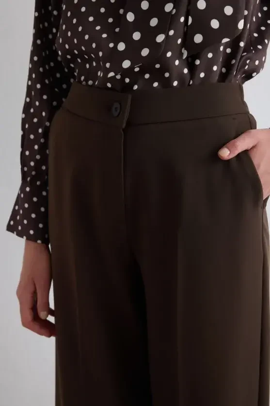 Pocketed Palazzo Pants - Brown - 2