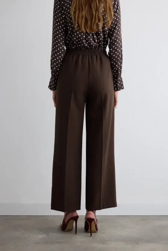 Pocketed Palazzo Pants - Brown - Gusto