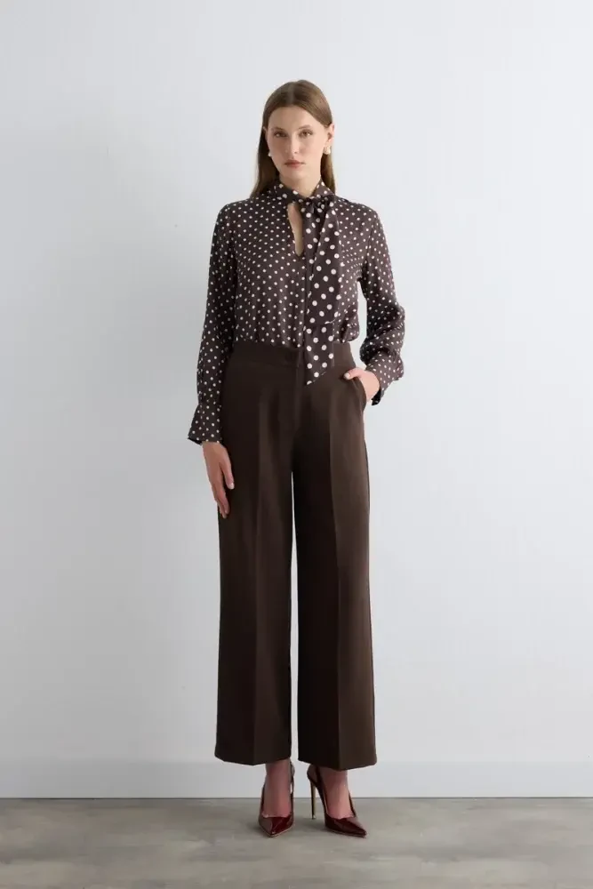 Pocketed Palazzo Pants - Brown