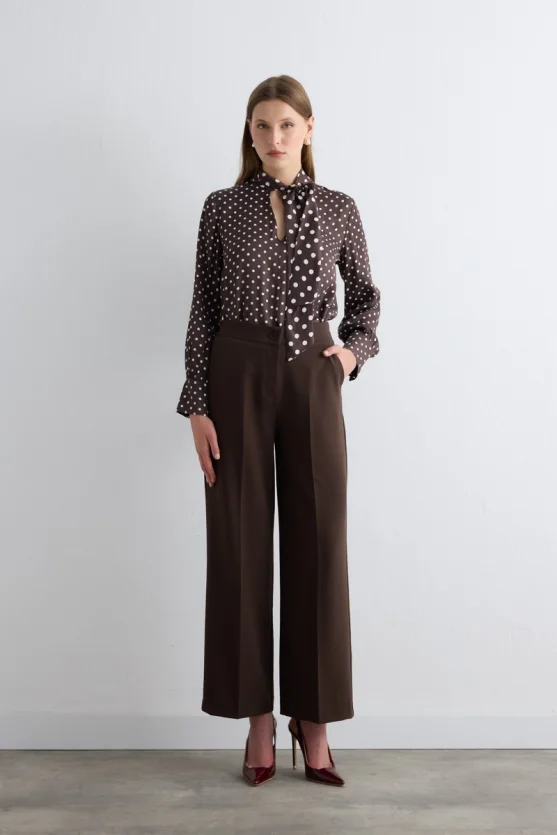 Pocketed Palazzo Pants Brown - Gusto