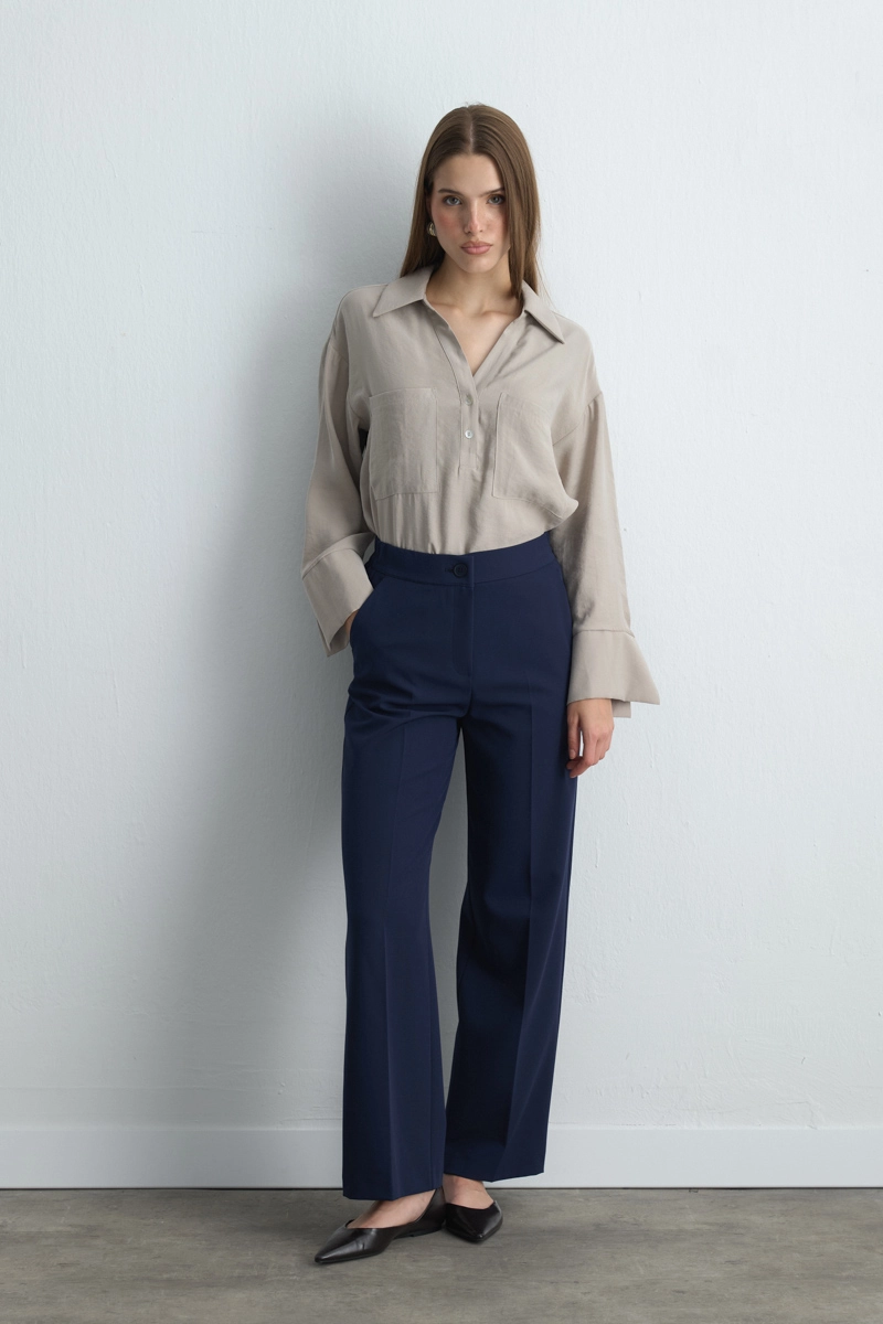 Pocketed Palazzo Pants - Navy Blue Navy Blue