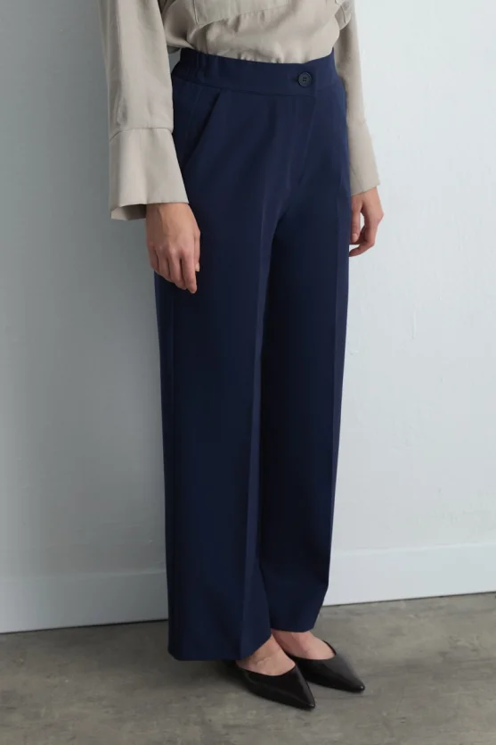 Pocketed Palazzo Pants Navy Blue - 2