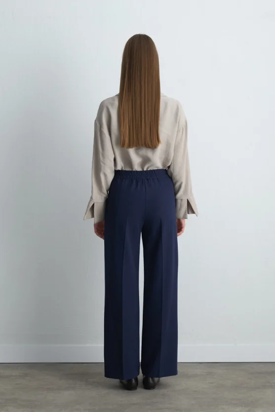 Pocketed Palazzo Pants Navy Blue - Gusto