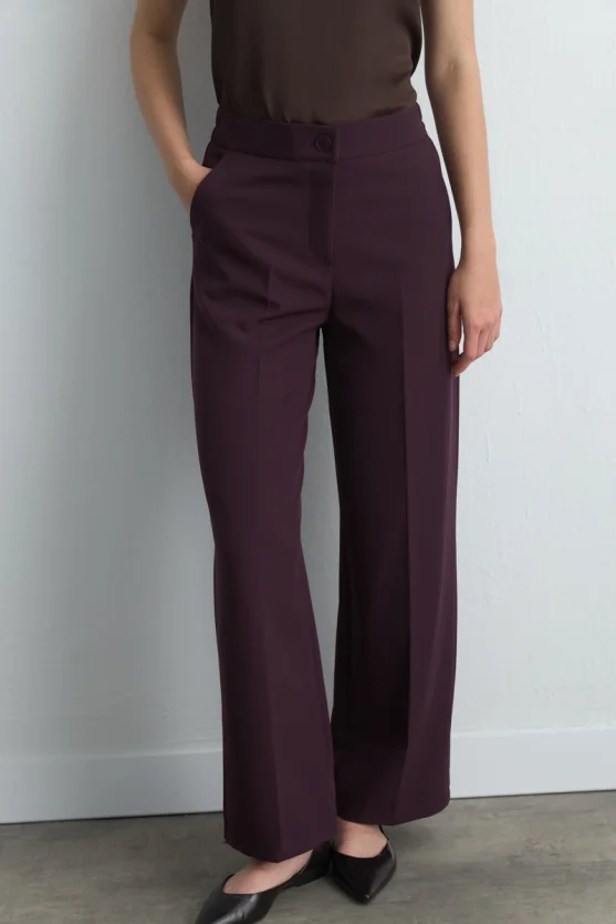 Pocketed Palazzo Pants - Plum - 2