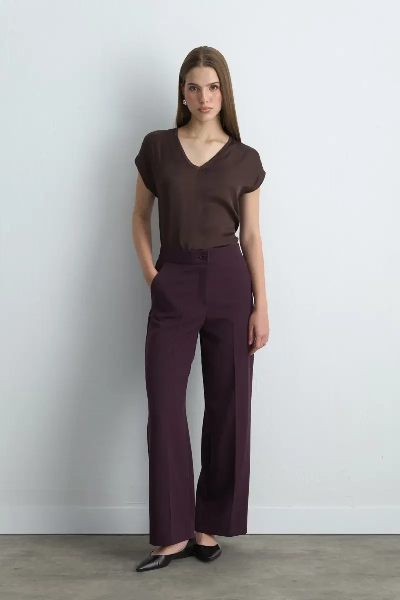 Pocketed Palazzo Pants - Plum - Gusto