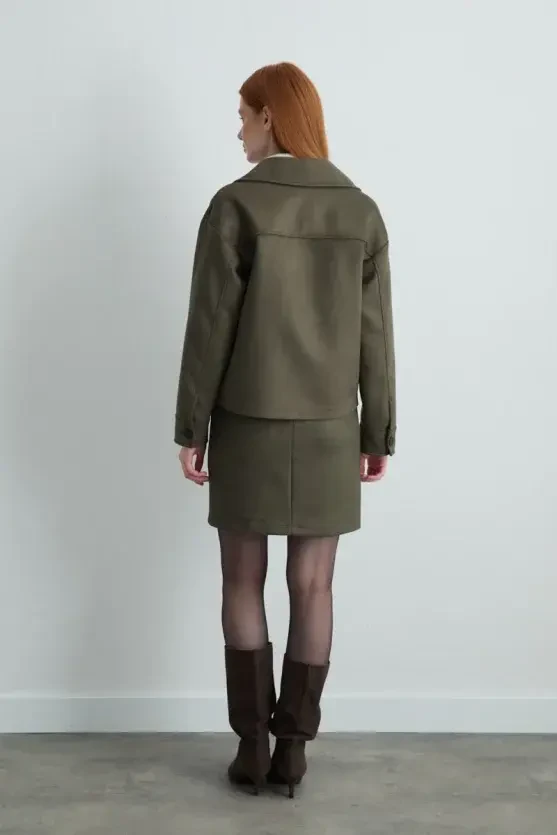 Pocketed Suede Jacket - Khaki - 4