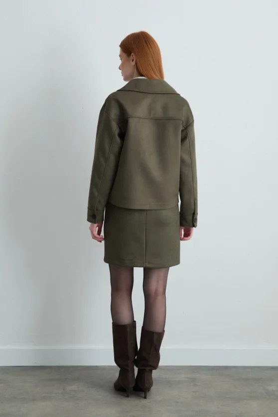 Pocketed Suede Jacket Khaki - Gusto