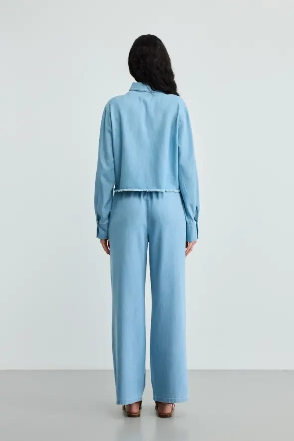 Pocketed Tencel Denim Shirt - Blue - 4