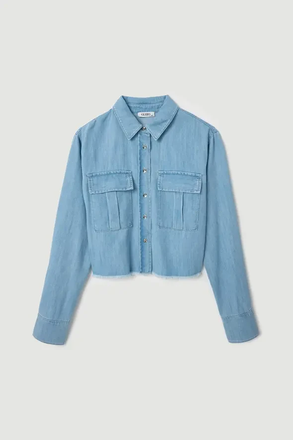 Pocketed Tencel Denim Shirt - Blue - 5