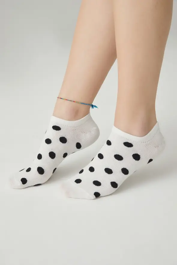 Polka Dot Detail Ankle Sock - Ecru - 1