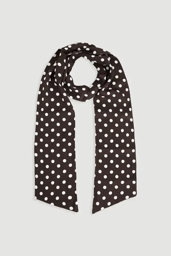 Polka Dot Long Scarf - Brown Brown