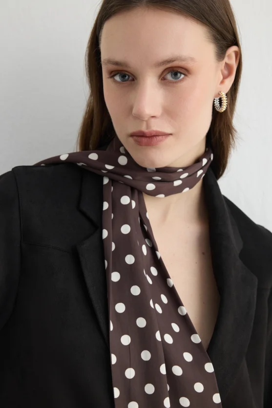 Polka Dot Long Scarf Brown - 5