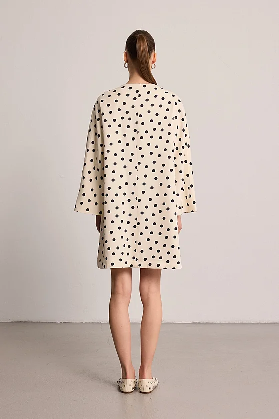 Polka Dot Satin Kaftan - Ecru - 4
