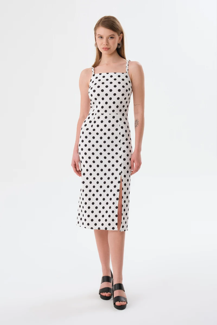 Polka Dot Strappy Lycra Dress - White White