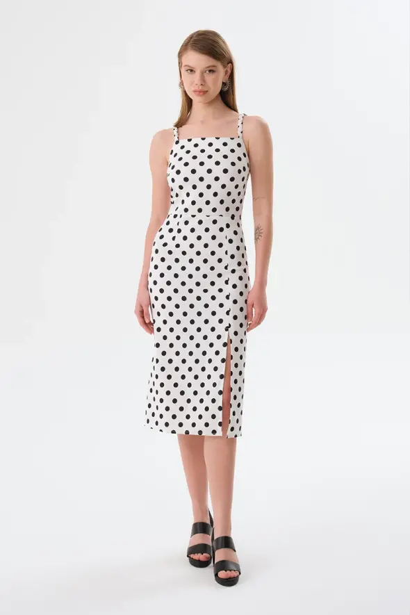 Polka Dot Strappy Lycra Dress - White - 1