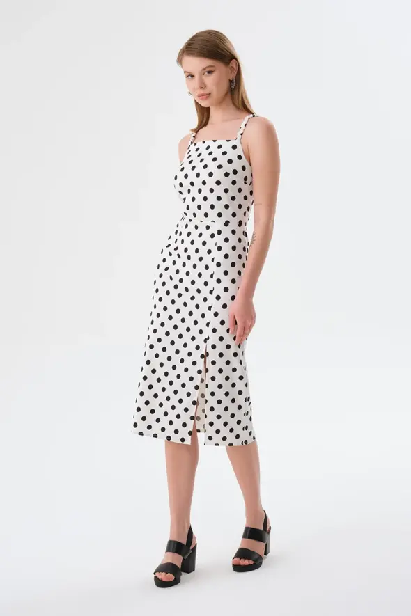 Polka Dot Strappy Lycra Dress - White - 3