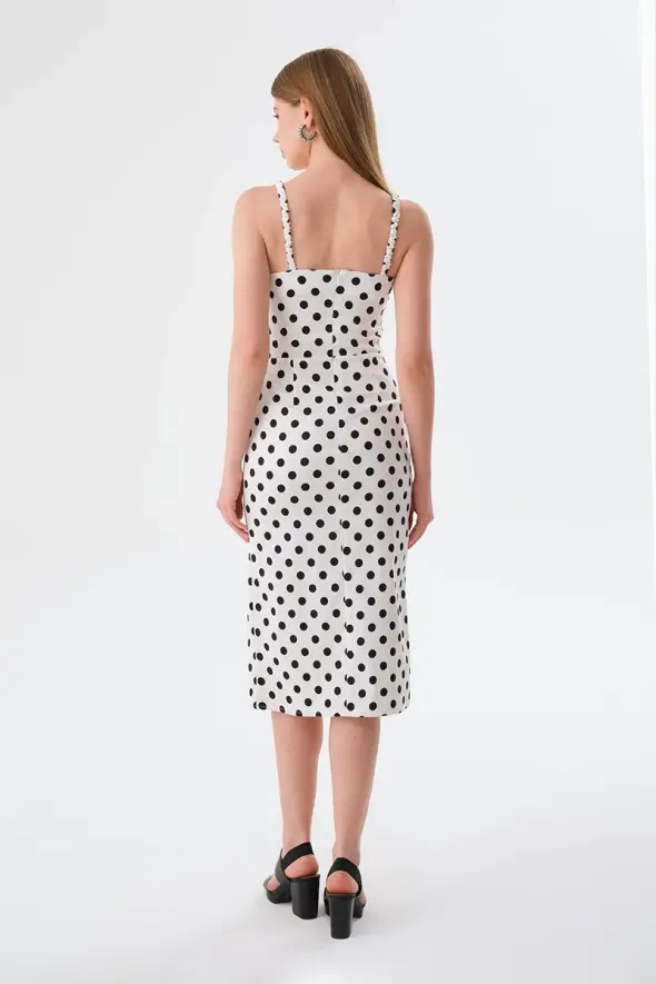 Polka Dot Strappy Lycra Dress - White - 5