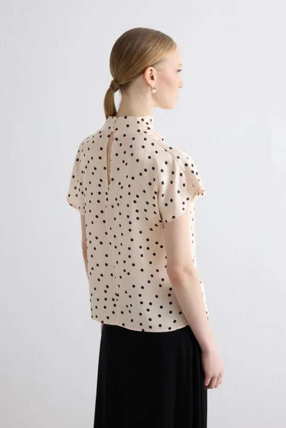 Polka Dot Viscose Satin Blouse - Ecru - Gusto
