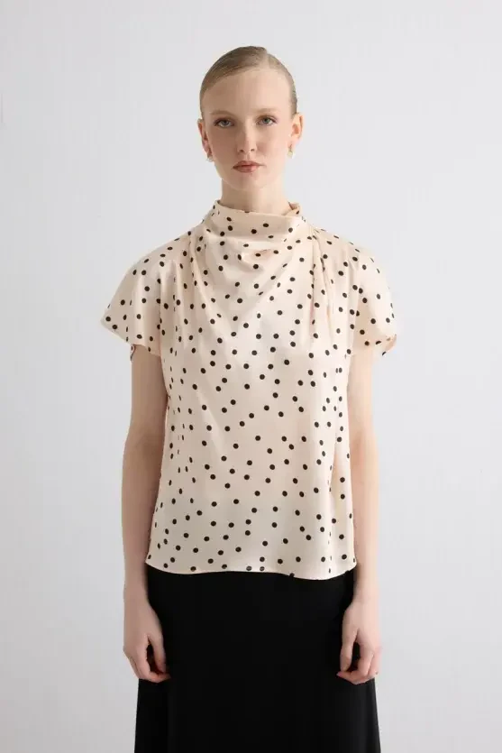 Polka Dot Viscose Satin Blouse - Ecru - 2