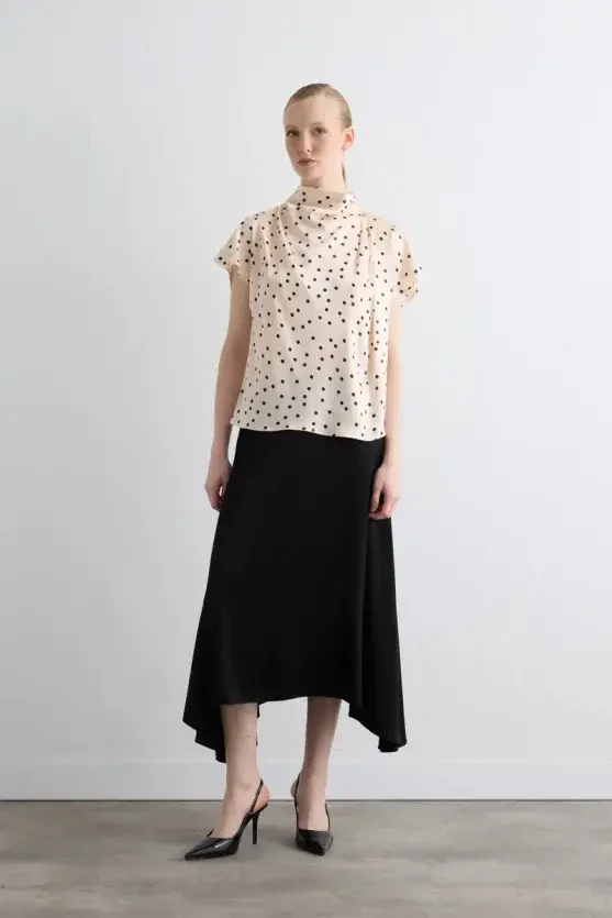 Polka Dot Viscose Satin Blouse - Ecru - 3