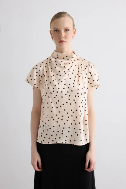 Polka Dot Viscose Satin Blouse Ecru - Gusto (1)