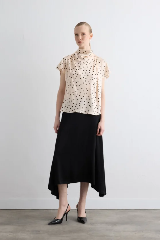 Polka Dot Viscose Satin Blouse Ecru - 3