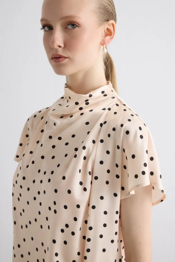 Polka Dot Viscose Satin Blouse Ecru - Gusto