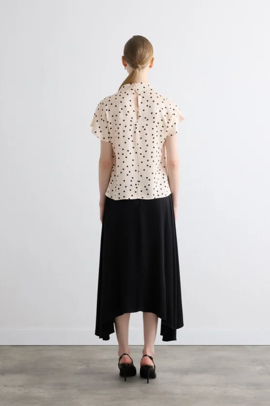Polka Dot Viscose Satin Blouse Ecru - Gusto