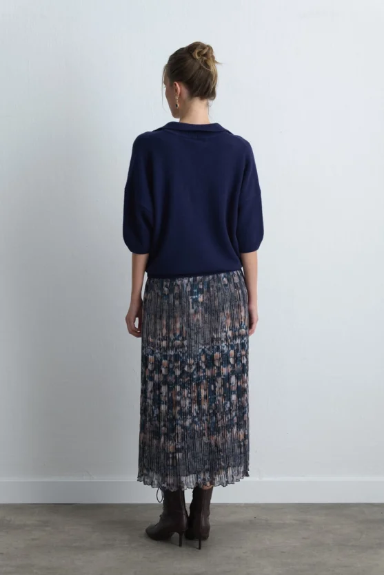 Polo Collar Wool Knit Navy Blue - Gusto