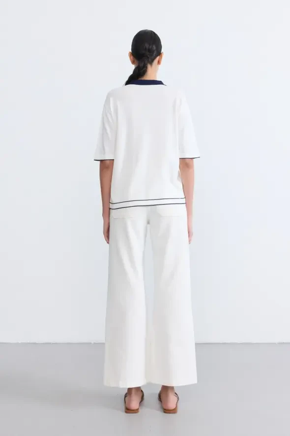 Polo Neck Mercerized Blouse - Ecru - 5
