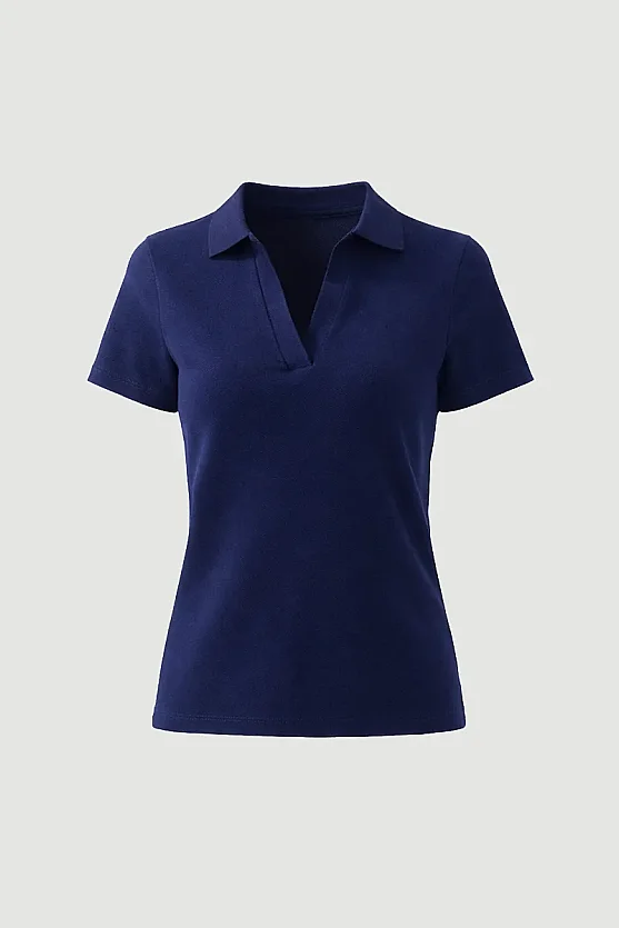 Polo Neck Ribbed T-Shirt - Navy Blue - 6