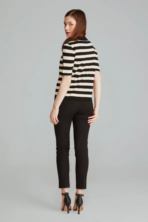 Polo Neck Striped Sweater - Black - 5