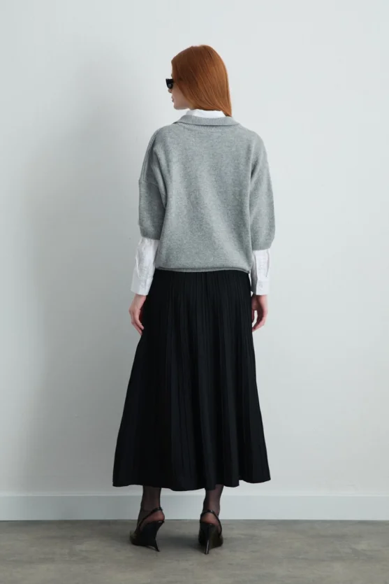 Polo Neck Wool Knit Gray - Gusto