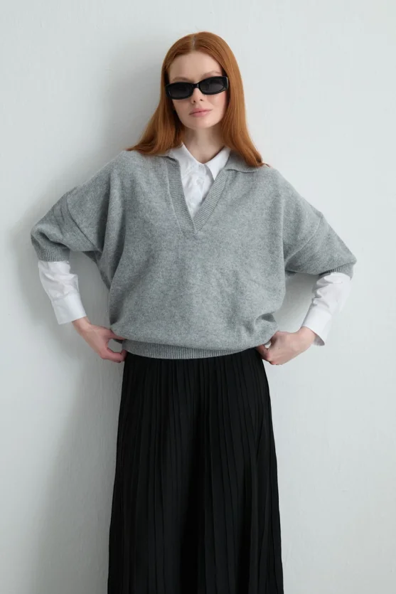 Polo Neck Wool Knit Gray - Gusto