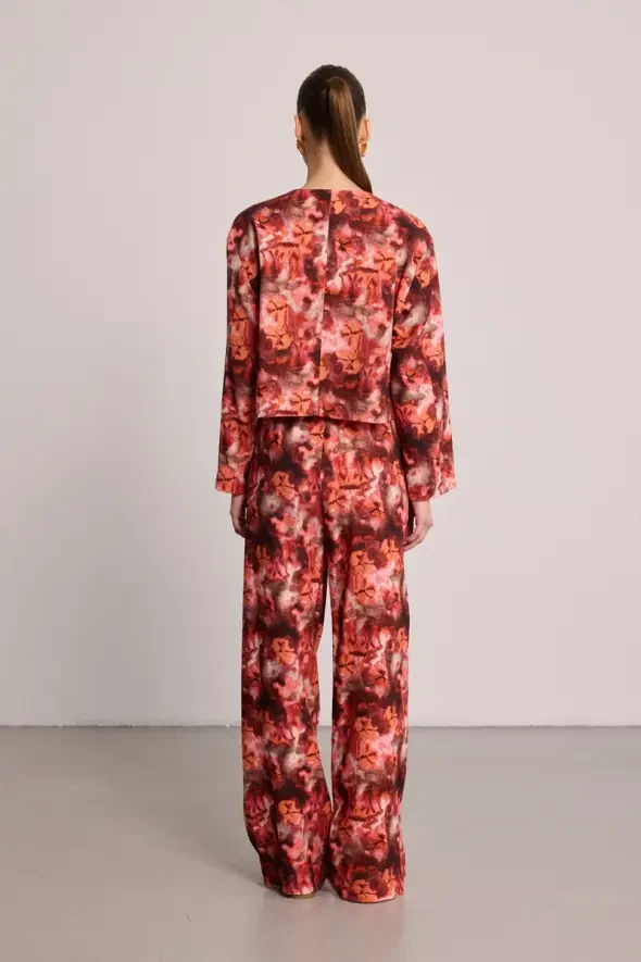 Printed Linen Short Jacket - Burgundy - 7