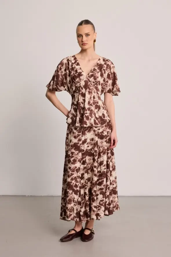 Printed Viscose Long Skirt - Brown - 2