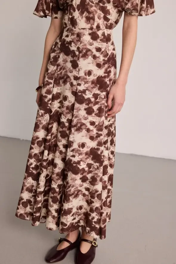 Printed Viscose Long Skirt - Brown - 3