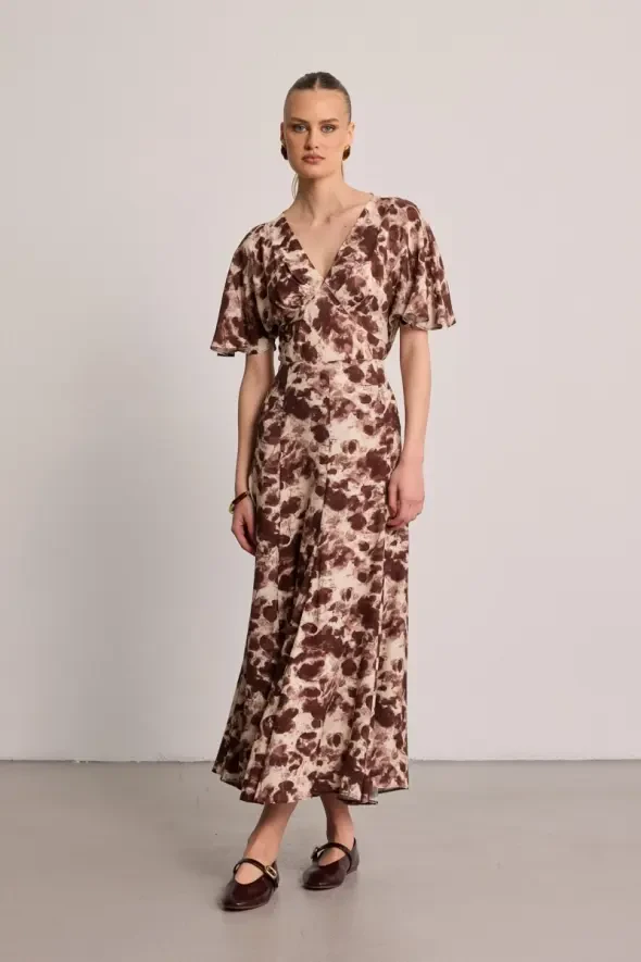 Printed Viscose Long Skirt - Brown - 4