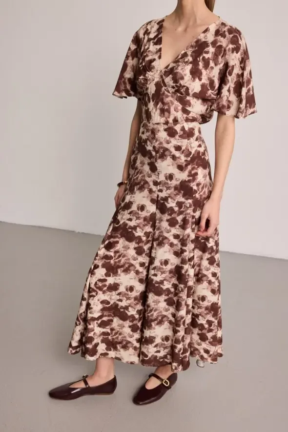 Printed Viscose Long Skirt - Brown - 5