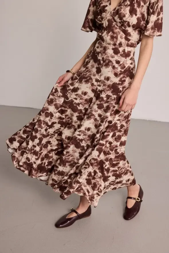 Printed Viscose Long Skirt - Brown - 6
