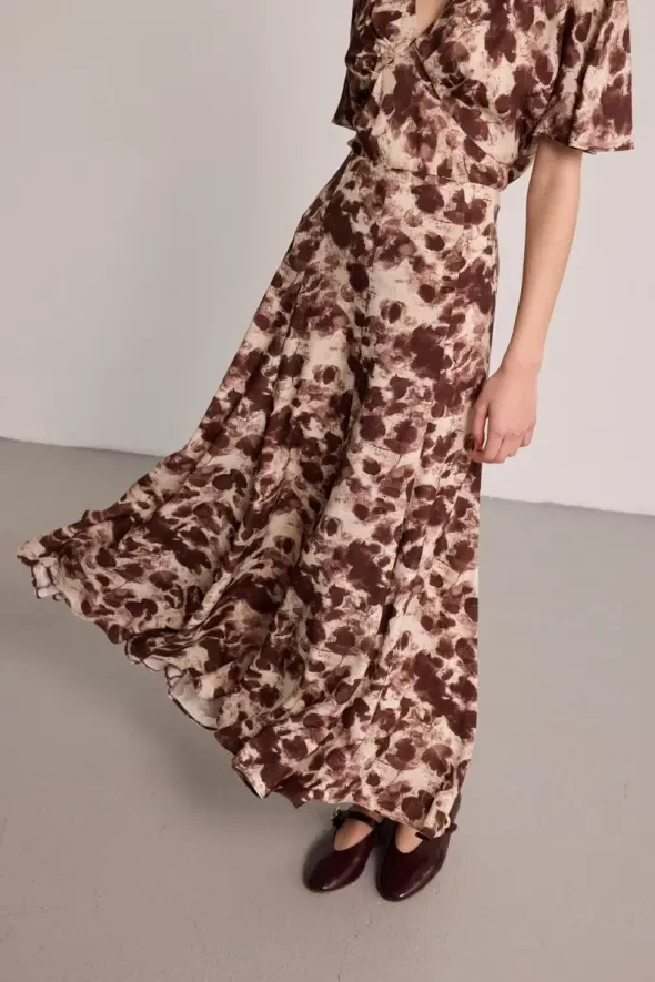 Printed Viscose Long Skirt - Brown - 7