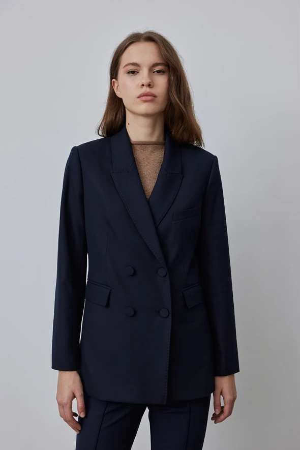 Punto Stitched Double-Breasted Jacket - Navy Blue - 2