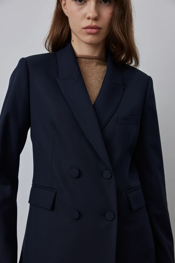 Punto Stitched Double-Breasted Jacket - Navy Blue - 3