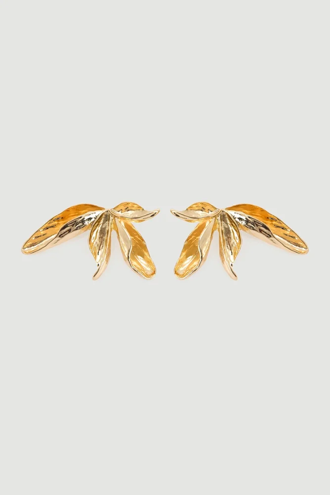 Quad Leaf Design Earrings Gold Gold