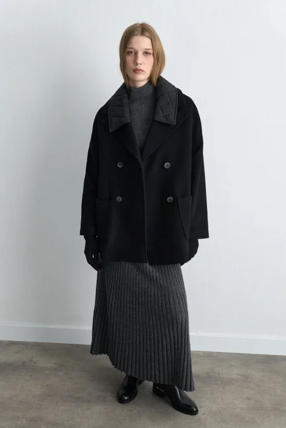 Quilted Collar Wool Coat Black - Gusto
