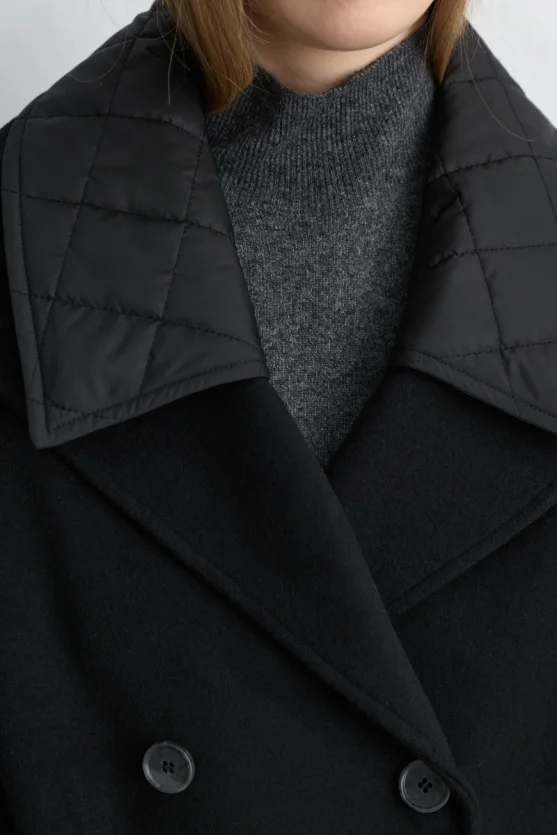 Quilted Collar Wool Coat Black - Gusto
